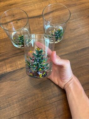 Nikko HAPPY HOLIDAYS Old Fashioned Glass Tumbler (s) LOT OF 3 Christmas Time